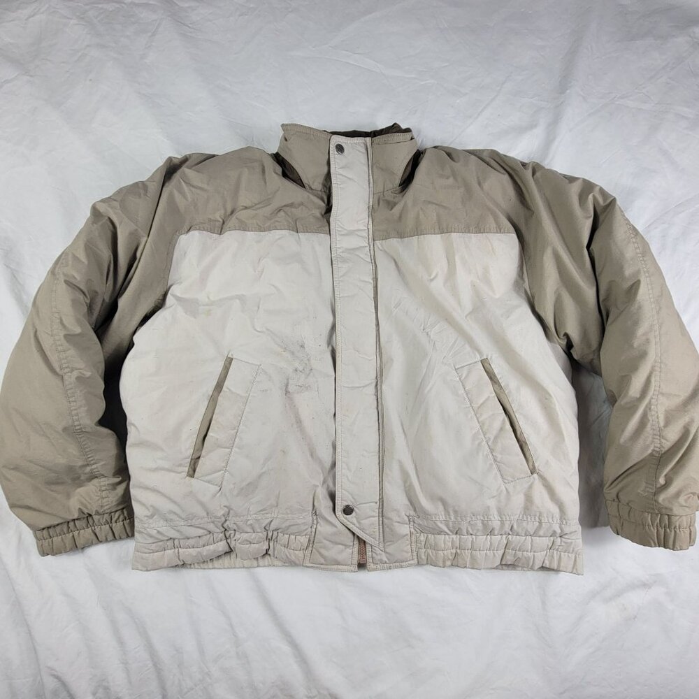 Members Only Mens Medium 46 Beige Puffer Jacket Full Zip Casual Winter Warm